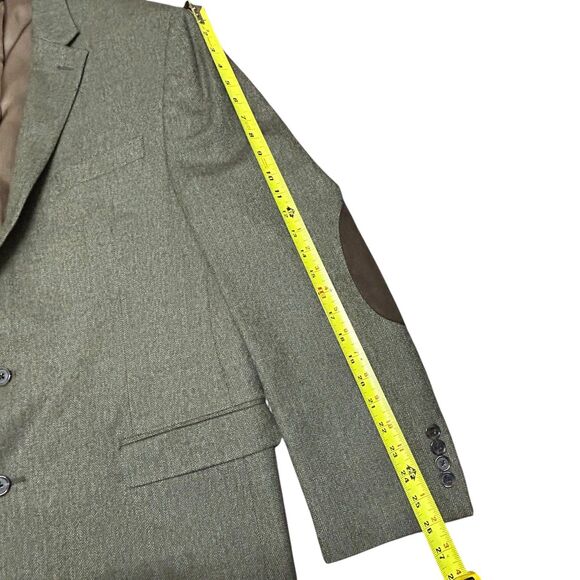 Lauren Ralph Lauren Men’s Wool Blazer Size 44L Elbow Patches Green Herringbone - Picture 5 of 15